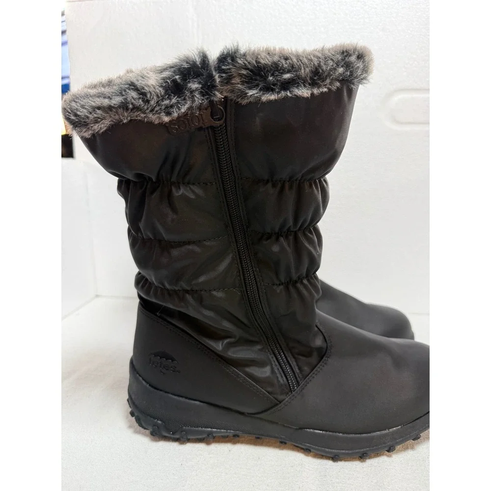 Totes Henrique II Snow Boots Women Size 10 Black Excellent Faux Fur Trim Quilted